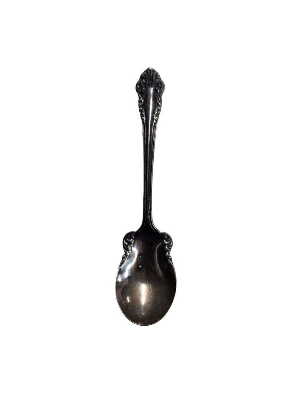 Community Silver Antique Silver-Plated Serving Spoon With Ornate Floral & Basket